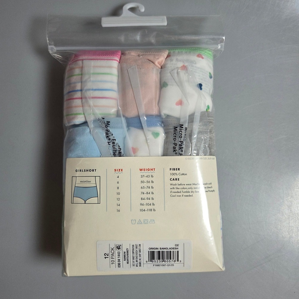 Cat & Jack Girls 10 Pack Girlshorts Underwear Size 12 Hearts Stripes Cotton - Picture 2 of 4